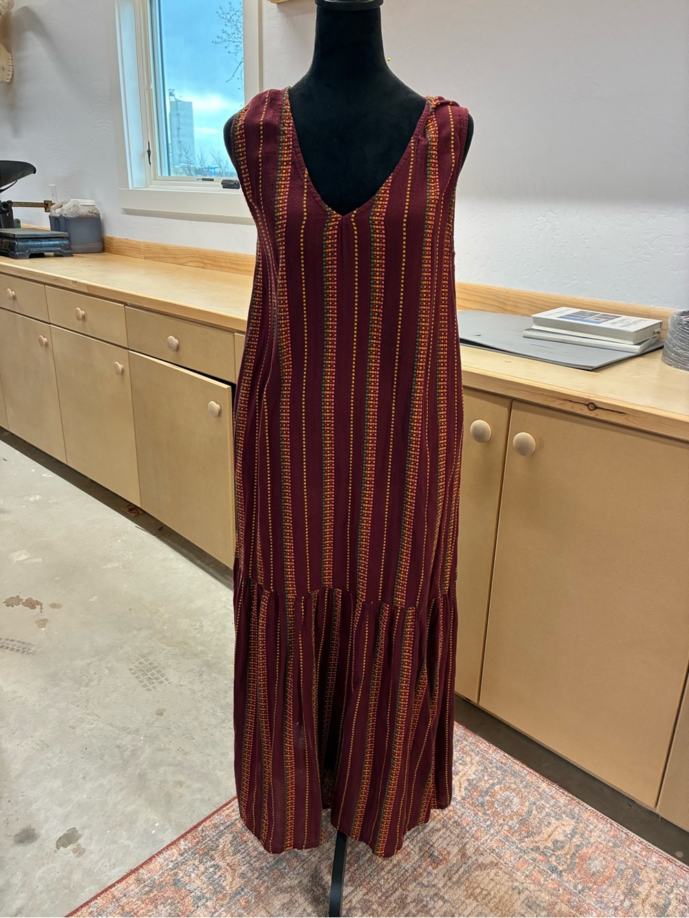 Ace and jig Sleeveless V-Neck Burgundy Striped Maxi Dress